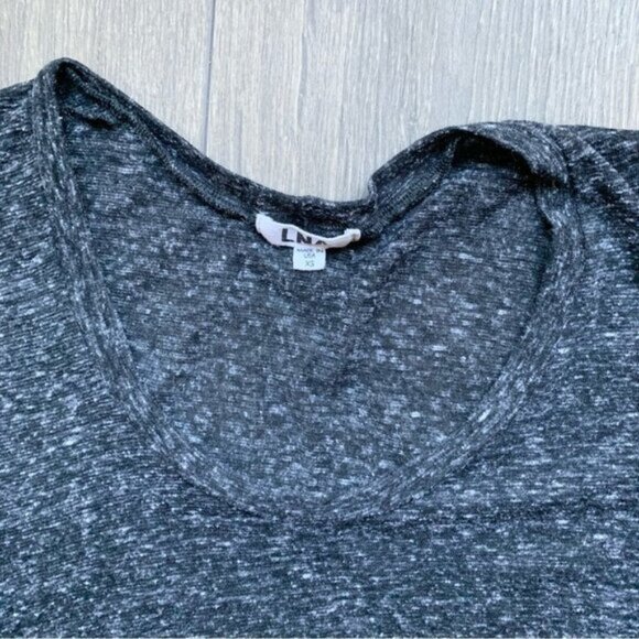 LNA Deep U Neck Tee T-Shirt Asymmetrical Hem Short Sleeve Heather Black - Picture 8 of 15